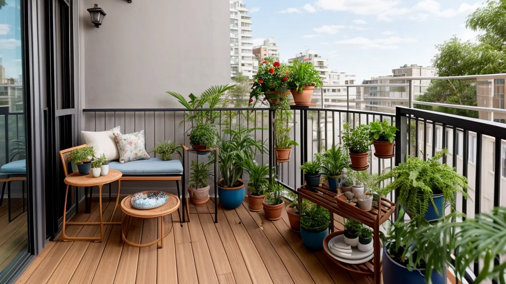 Vista desde el salón hacia una terraza con macetas al atardecer en un piso del Eixample, huerto urbano y teletrabajo