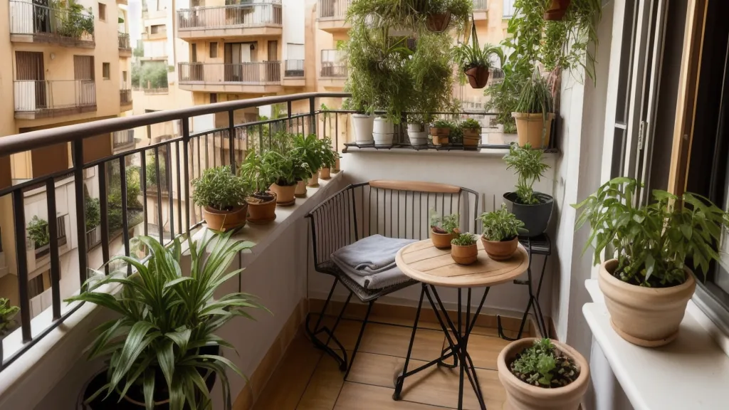 Macetas recicladas a partir de los pods del kit de hidroponía en una terraza del Eixample