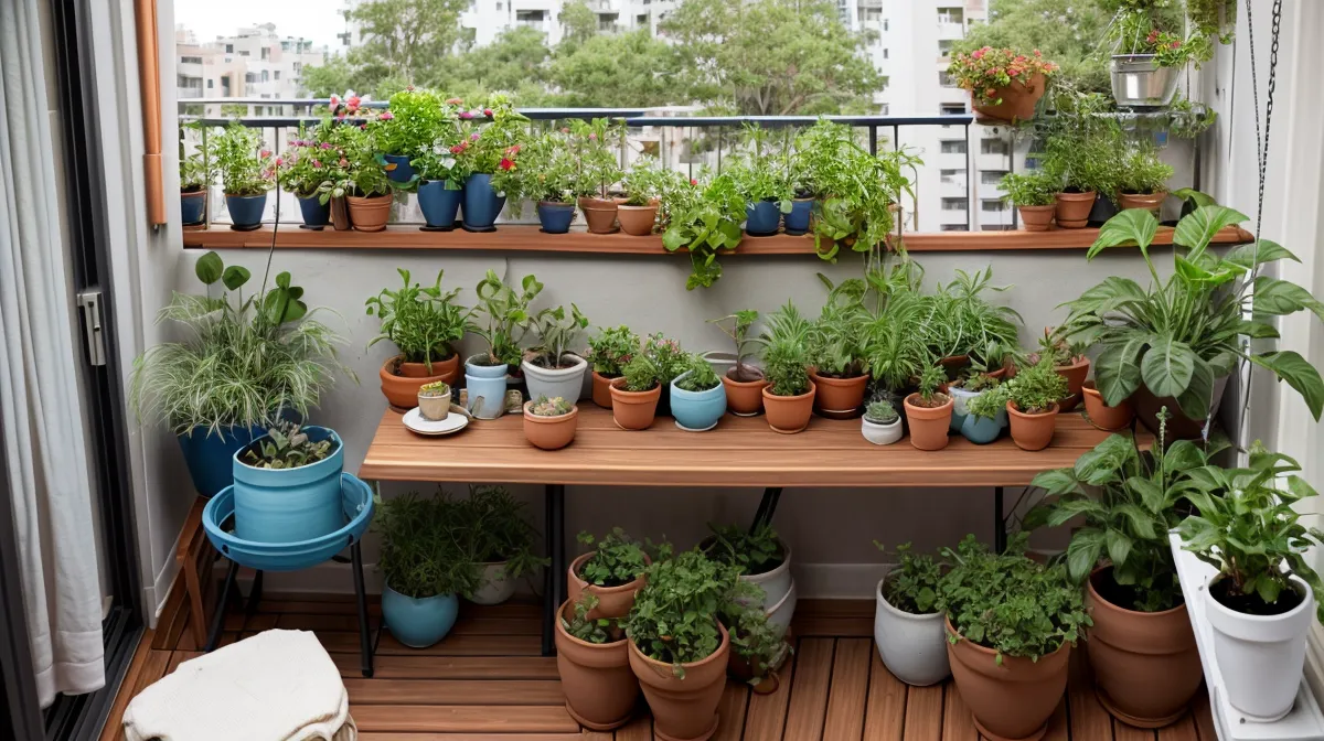 Manos trasplantando una planta desde un kit de hidroponía a una maceta con sustrato orgánico, cultivo en tierra en un balcón del Eixample