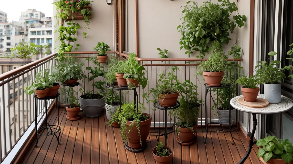 Kokedama de helecho colgada en un piso con poca luz, ejemplo de jardinería para interiores sin sol directo