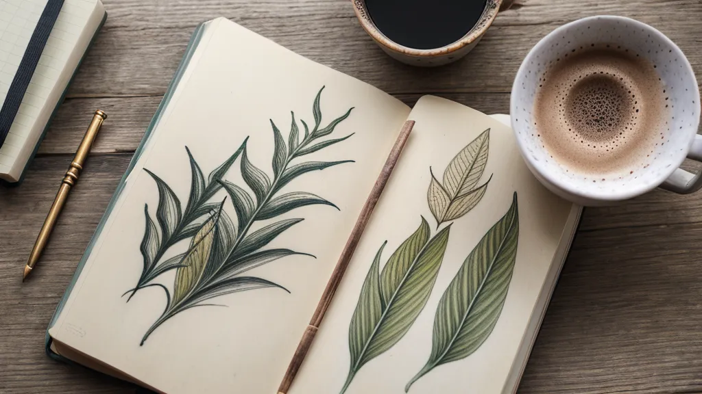 Cuaderno de cultivo con notas manuscritas de huerto urbano junto a un café, balcón norte en Barcelona