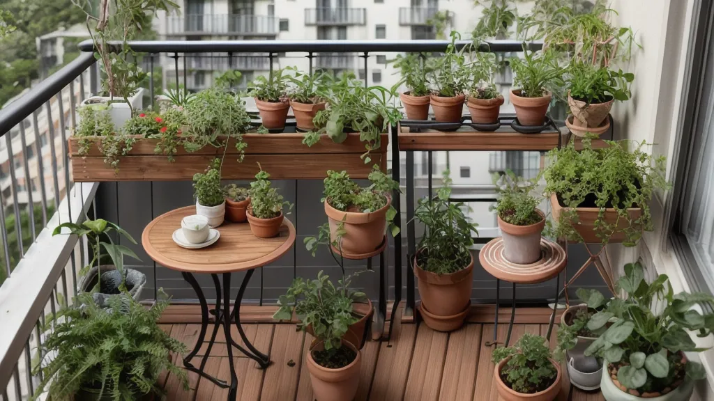 Macetas de sustrato orgánico en una terraza del Eixample, la alternativa al huerto urbano hidropónico en un balcón de Barcelona