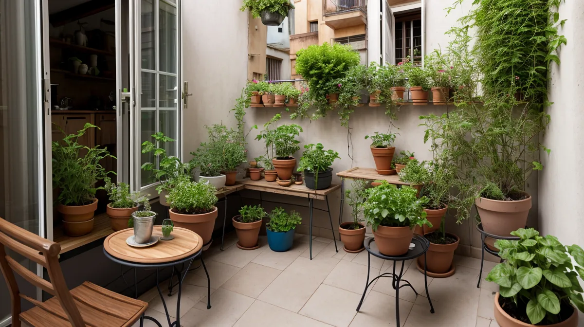 Kit de hidroponía casera junto a macetas de sustratos orgánicos, huerto urbano de principiantes en una cocina de Barcelona