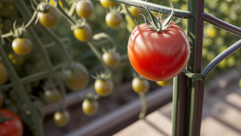 Maceta con tomates creciendo en una terraza pequeña de huerto urbano en Barcelona